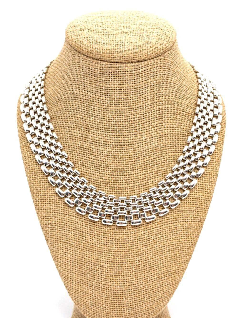 VINTAGE AVON NECKLACE Silver Tone Panther Link Wide Bib Collar Signed